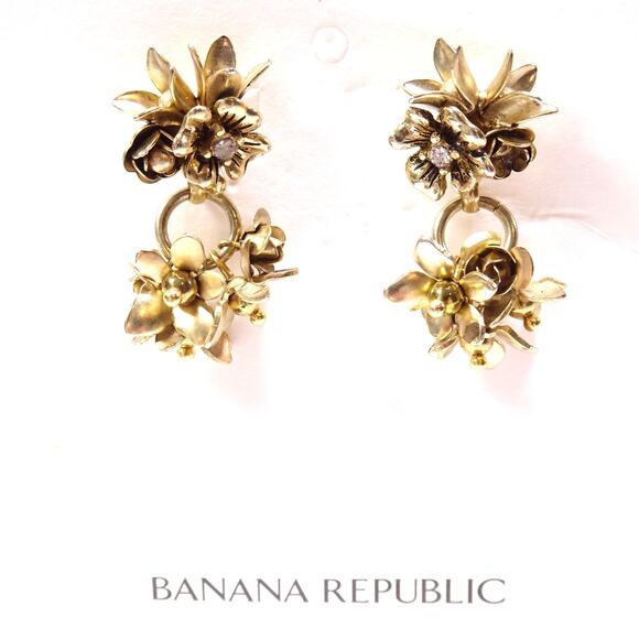 NWT Banana Republic Women's Double Brass Metal Flower Stud EARRINGS NWT 48 - Picture 3 of 7